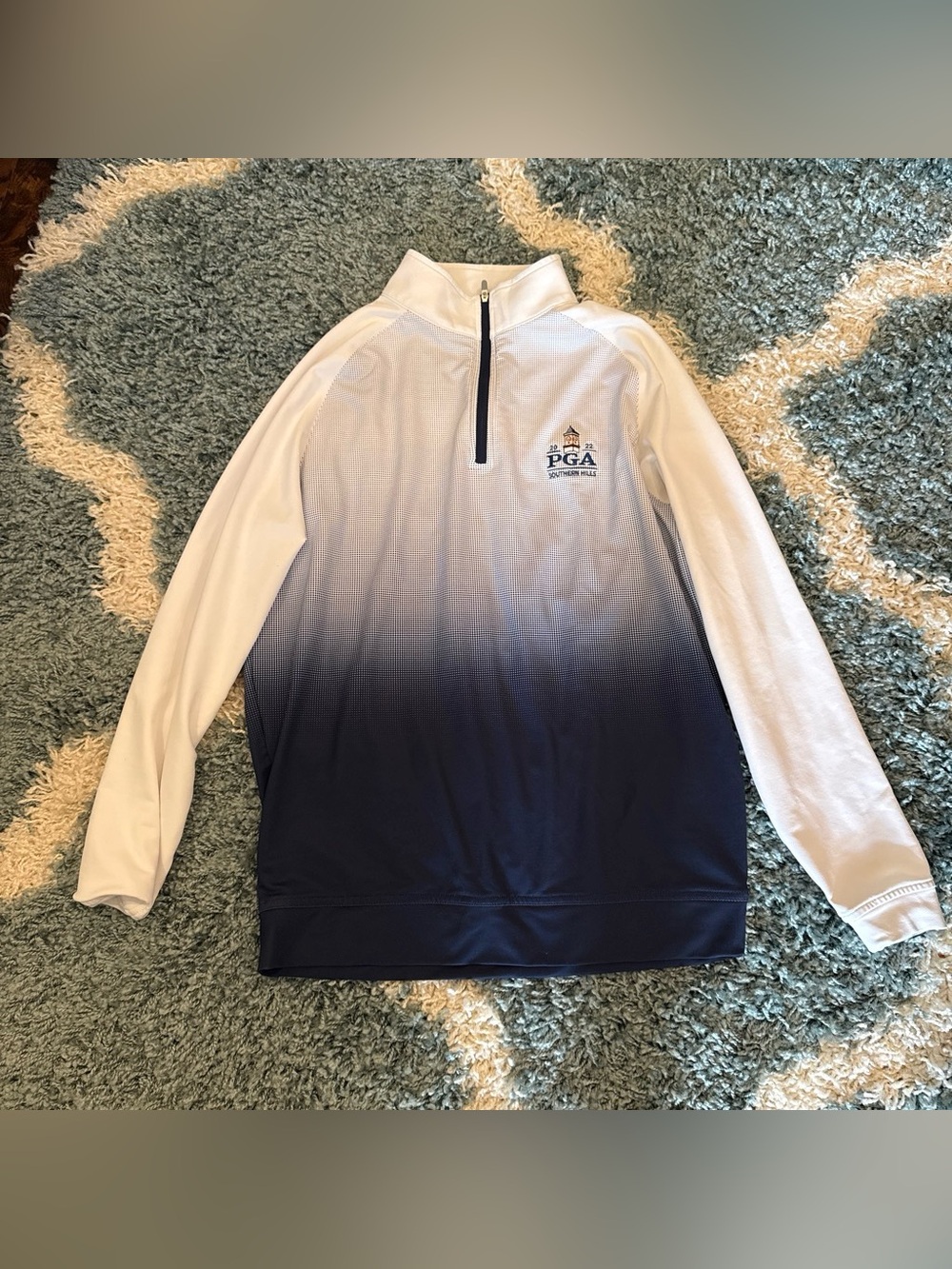 Peter Millar Men’s White to Navy Gradient Half-Zip Sweater
